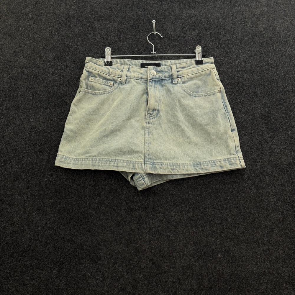 White Fox Light Wash Denim Skort High Waisted Mini Skirt Shorts Light Blue